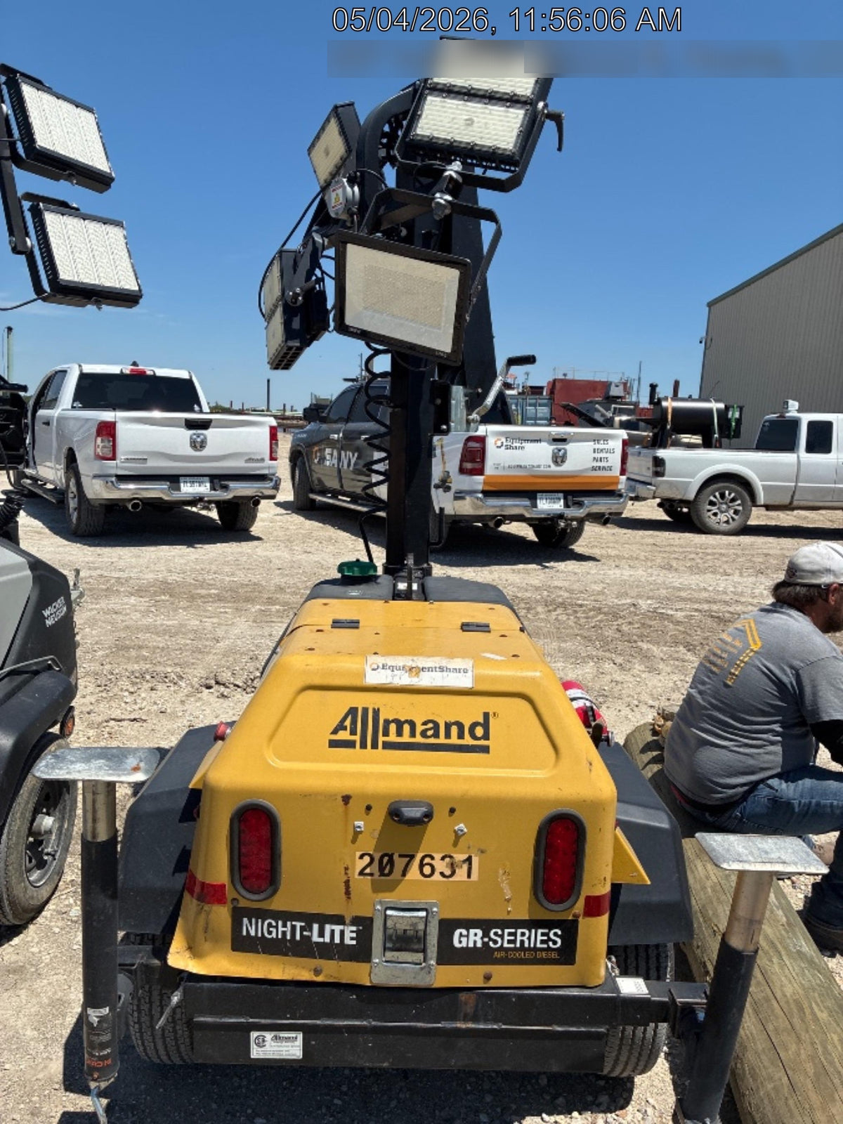 2022 Allmand NLV3GR (4) LED Light Fixture 350W, 23' Vertical Mast, 3kW Prime, Towable, Deep Sea L401, Leveling Jacks, Yanmar T4F 5.8hp