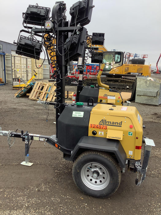 2020 Allmand NLV3GR (4) LED Light Fixture 350W, 23' Vertical Mast, 3kW Prime, Towable, Deep Sea L401, Leveling Jacks, Yanmar T4F 5.8hp