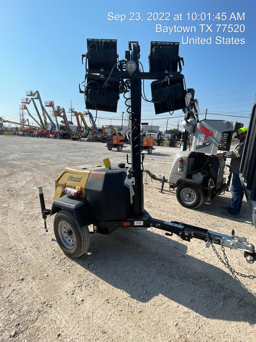 2022 Allmand NLV3GR (4) LED Light Fixture 350W, 23' Vertical Mast, 3kW Prime, Towable, Deep Sea L401, Leveling Jacks, Yanmar T4F 5.8hp