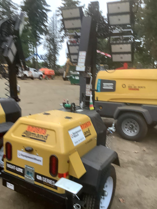 2021 Allmand NLV3GR (4) LED Light Fixture 350W, 23' Vertical Mast, 3kW Prime, Towable, Deep Sea L401, Leveling Jacks, Yanmar T4F 5.8hp