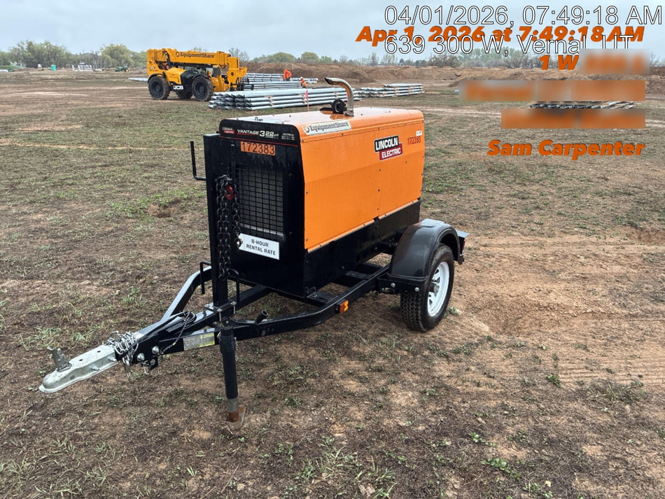 2021 Lincoln Electric Vantage 322 Vantage 322 Ready Pak 3 w/ Decals, ORANGE (includes trailer, cable rack, fender light kit) NO Telematics
