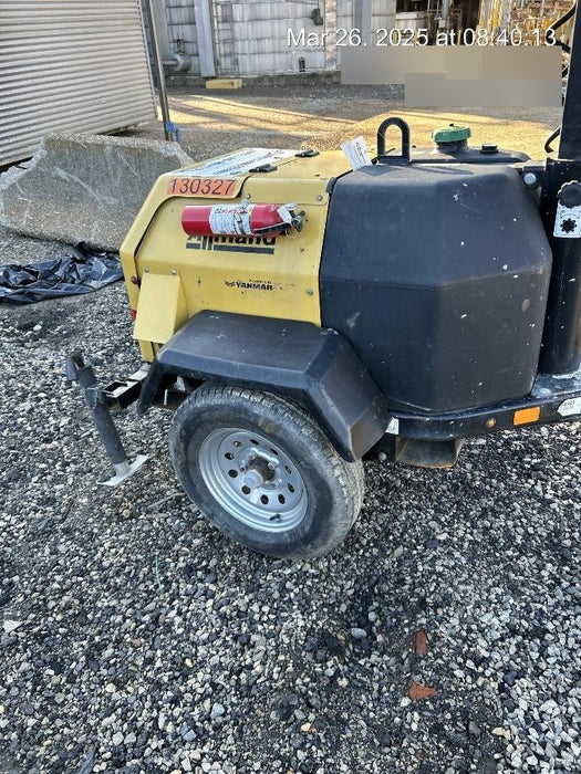 2021 Allmand NLV3GR (4) LED Light Fixture 350W, 23' Vertical Mast, 3kW Prime, Towable, Deep Sea L401, Leveling Jacks, Yanmar T4F 5.8hp