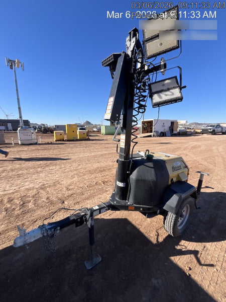 2022 Allmand NLV3GR (4) LED Light Fixture 350W, 23' Vertical Mast, 3kW Prime, Towable, Deep Sea L401, Leveling Jacks, Yanmar T4F 5.8hp