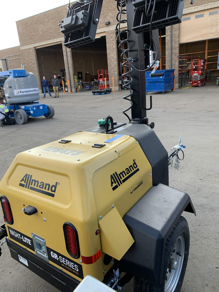 2021 Allmand NLV3GR (4) LED Light Fixture 350W, 23' Vertical Mast, 3kW Prime, Towable, Deep Sea L401, Leveling Jacks, Yanmar T4F 5.8hp