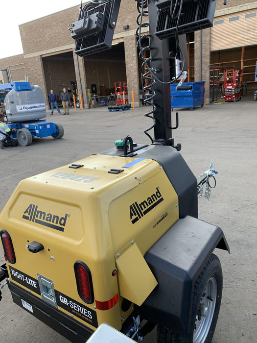 2021 Allmand NLV3GR (4) LED Light Fixture 350W, 23' Vertical Mast, 3kW Prime, Towable, Deep Sea L401, Leveling Jacks, Yanmar T4F 5.8hp