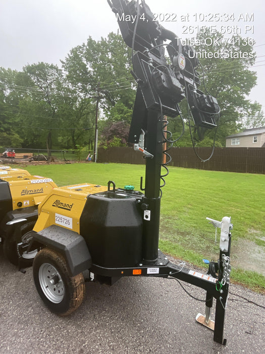 2022 Allmand NLV3GR (4) LED Light Fixture 350W, 23' Vertical Mast, 3kW Prime, Towable, Deep Sea L401, Leveling Jacks, Yanmar T4F 5.8hp