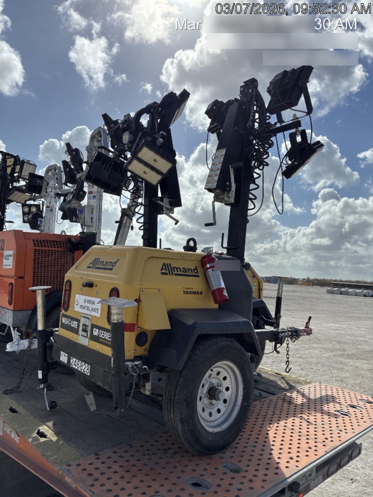 2022 Allmand NLV3GR (4) LED Light Fixture 350W, 23' Vertical Mast, 3kW Prime, Towable, ES Decals, T3