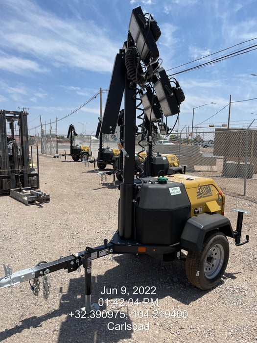 2022 Allmand NLV3GR (4) LED Light Fixture 350W, 23' Vertical Mast, 3kW Prime, Towable, Deep Sea L401, Leveling Jacks, Yanmar T4F 5.8hp