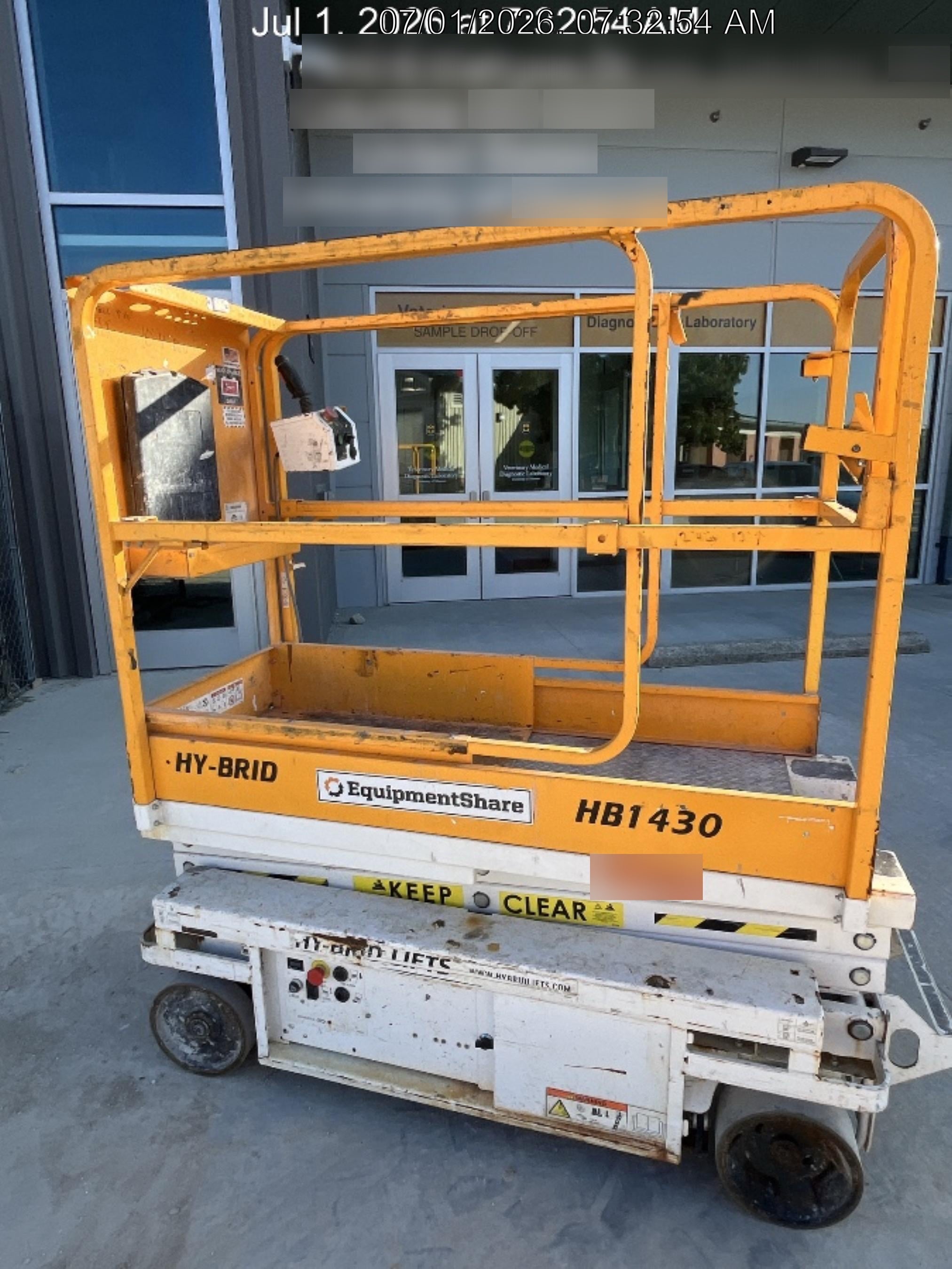 Custom Equipment HB-1430 <ul>
 <li>Hy-Brid Scissor Lift</li>
  <li>Platform capacity up to 670 lbs.</li>
  <li>Working height up to 20 ft</li>
  <li>Weighs under 1,700 lbs.</li>
  <li>Non-marking wheels </li>
</ul>