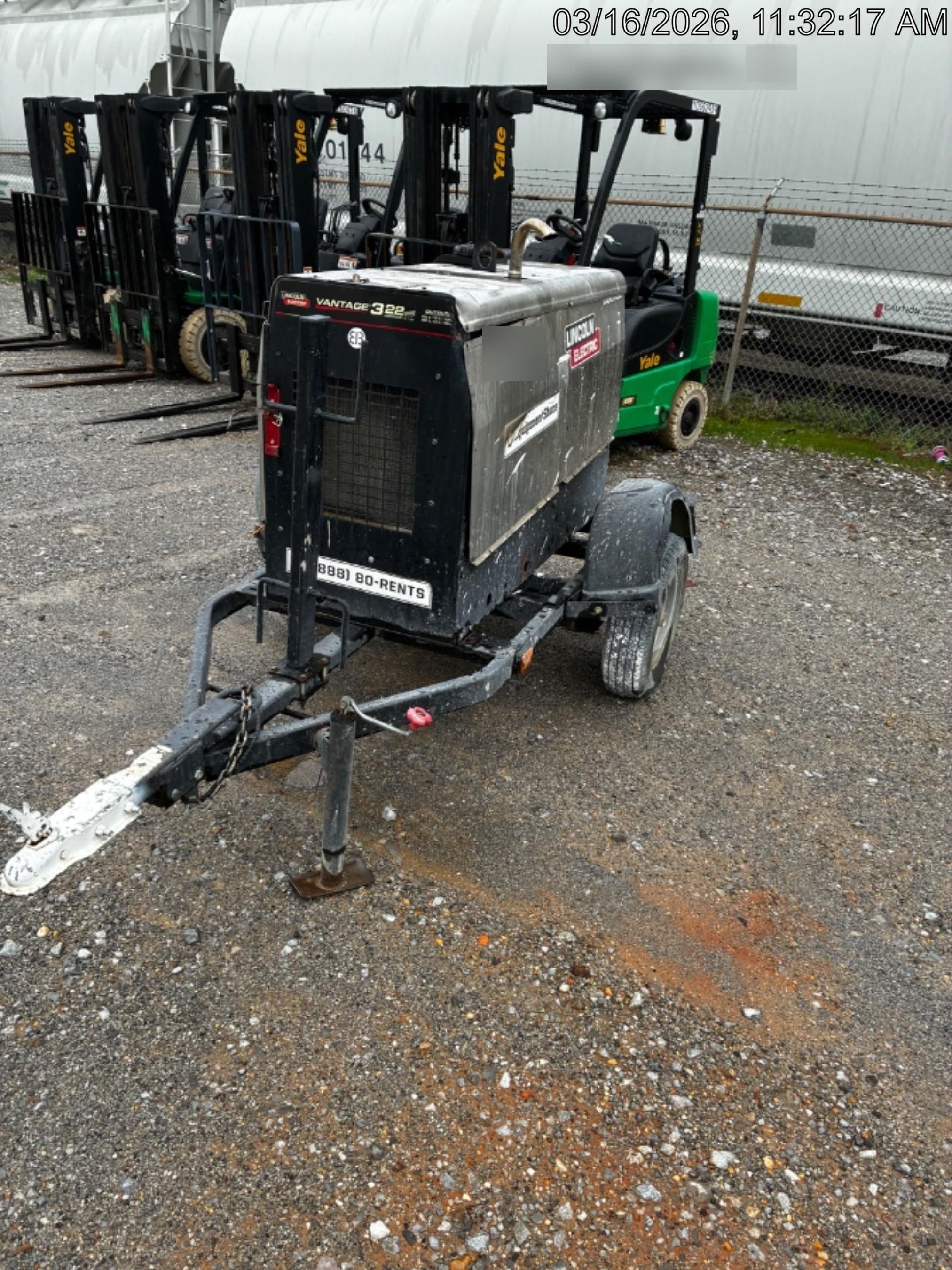 2019 Lincoln Electric Vantage 322 Welder Ready-Pak 3, Two wheel trailer, Fender and Light kit, Cable Rack