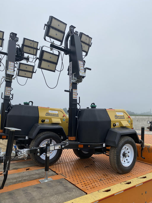 2021 Allmand NLV3GR (4) LED Light Fixture 350W, 23' Vertical Mast, 3kW Prime, Towable, Deep Sea L401, Leveling Jacks, Yanmar T4F 5.8hp