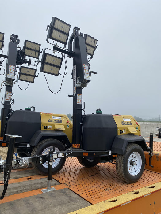 2021 Allmand NLV3GR (4) LED Light Fixture 350W, 23' Vertical Mast, 3kW Prime, Towable, Deep Sea L401, Leveling Jacks, Yanmar T4F 5.8hp