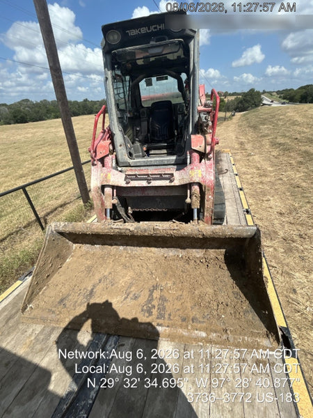 2019 Takeuchi TL10V2-CR Cab/Heat/AC, Rubber Tracks, Backup Alarm, Front & rear working Lights, Auxiliary Hydraulics, 2 Speed Travel, Engine Monitoring System, Hydraulic universal quick hitch w/76" HD smooth dirt bucket with bolt-on edge, 20.3 cubic feet capacity, 48" Pallet forks and frame