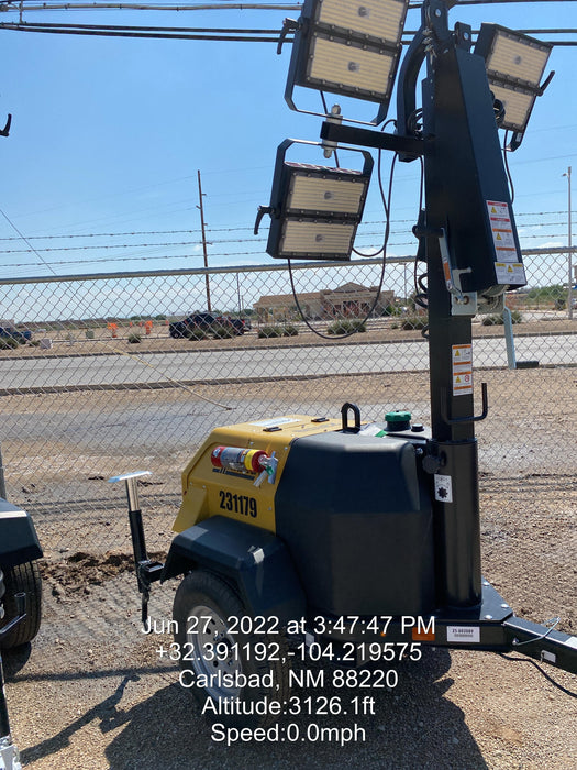 2022 Allmand NLV3GR (4) LED Light Fixture 350W, 23' Vertical Mast, 3kW Prime, Towable, Deep Sea L401, Leveling Jacks, Yanmar T4F 5.8hp