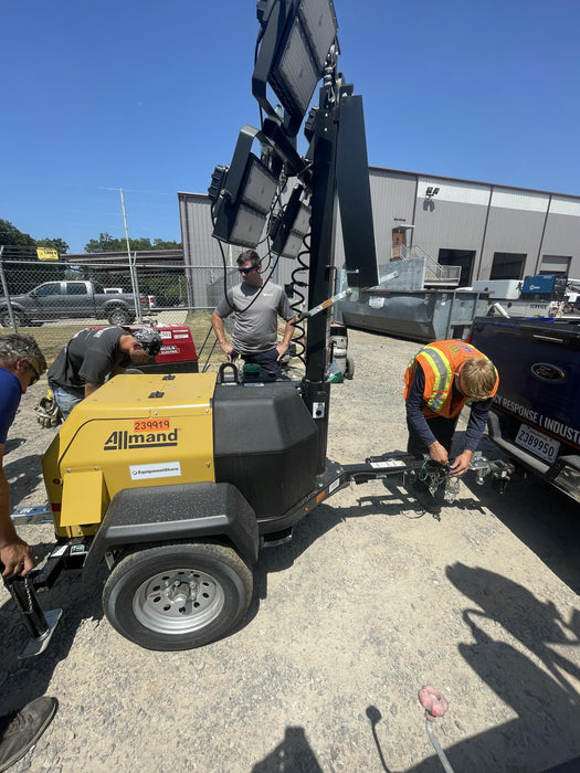 2022 Allmand NLV3GR (4) LED Light Fixture 350W, 23' Vertical Mast, 3kW Prime, Towable, Deep Sea L401, Leveling Jacks, Yanmar T4F 5.8hp