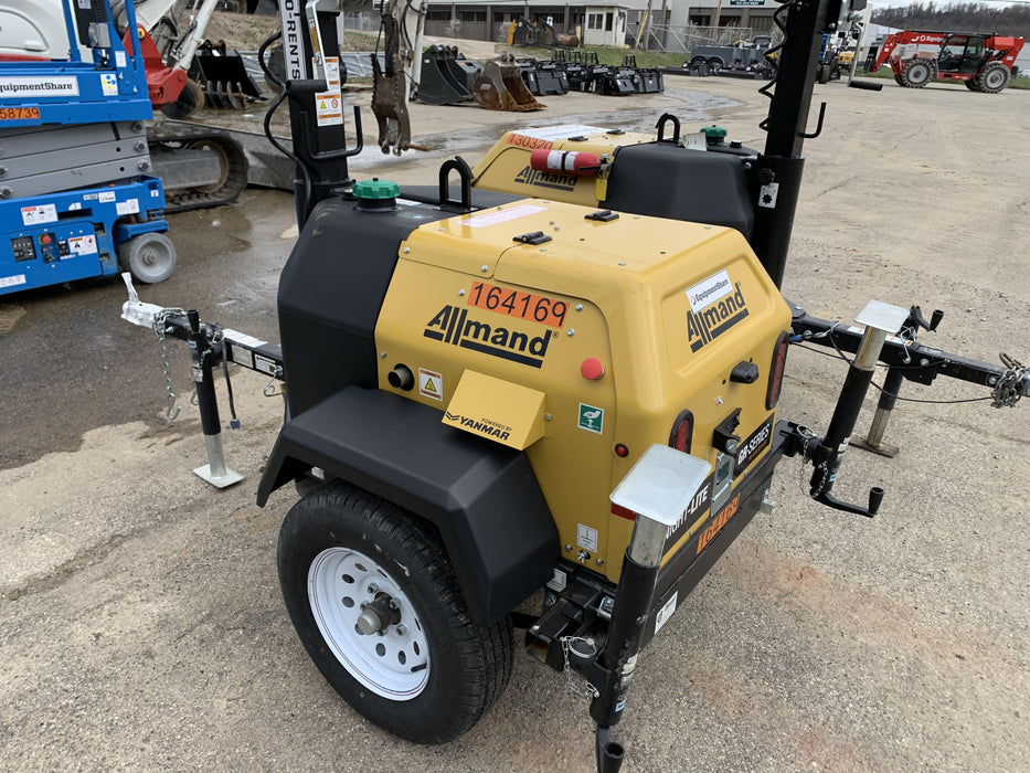 2021 Allmand NLV3GR (4) LED Light Fixture 350W, 23' Vertical Mast, 3kW Prime, Towable, Deep Sea L401, Leveling Jacks, Yanmar T4F 5.8hp