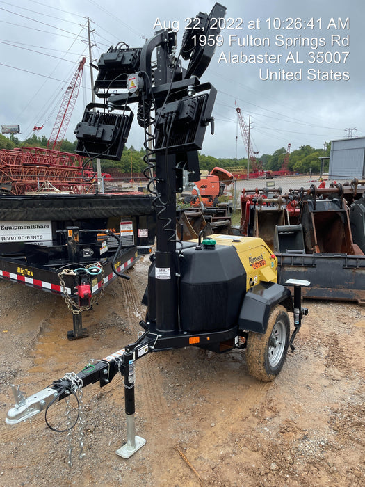 2022 Allmand NLV3GR (4) LED Light Fixture 350W, 23' Vertical Mast, 3kW Prime, Towable, Deep Sea L401, Leveling Jacks, Yanmar T4F 5.8hp