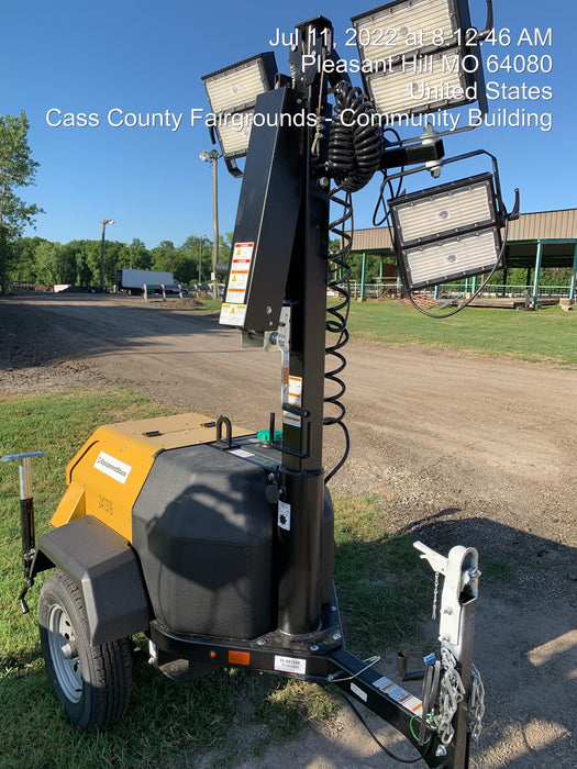 2022 Allmand NLV3GR (4) LED Light Fixture 350W, 23' Vertical Mast, 3kW Prime, Towable, Deep Sea L401, Leveling Jacks, Yanmar T4F 5.8hp