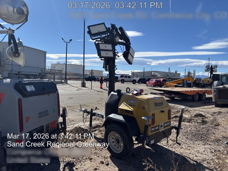 2022 Allmand NLV3GR (4) LED Light Fixture 350W, 23' Vertical Mast, 3kW Prime, Towable, Deep Sea L401, Leveling Jacks, Yanmar T4F 5.8hp