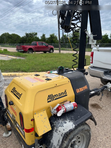 Allmand NLV3GR (4) LED Light Fixture 350W, 23' Vertical Mast, 3kW Prime, Towable, Deep Sea L401, Leveling Jacks, Yanmar T4F 5.8hp