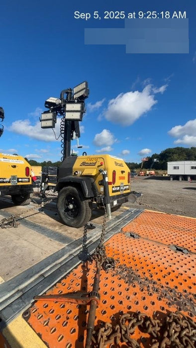 2021 Allmand NLV3GR (4) LED Light Fixture 350W, 23' Vertical Mast, 3kW Prime, Towable, Deep Sea L401, Leveling Jacks, Yanmar T4F 5.8hp