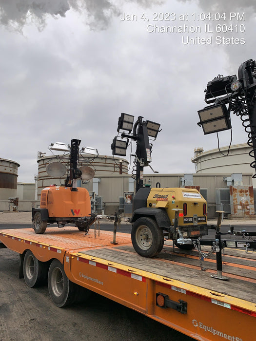 2022 Allmand NLV3GR (4) LED Light Fixture 350W, 23' Vertical Mast, 3kW Prime, Towable, Deep Sea L401, Leveling Jacks, Yanmar T4F 5.8hp