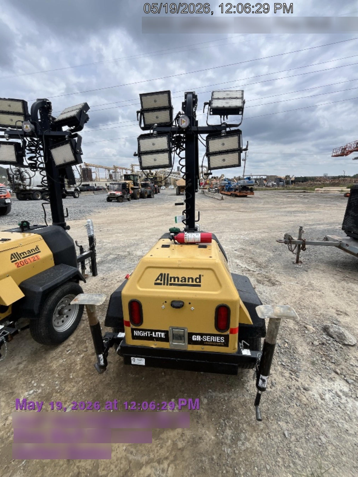 2022 Allmand NLV3GR (4) LED Light Fixture 350W, 23' Vertical Mast, 3kW Prime, Towable, Deep Sea L401, Leveling Jacks, Yanmar T4F 5.8hp