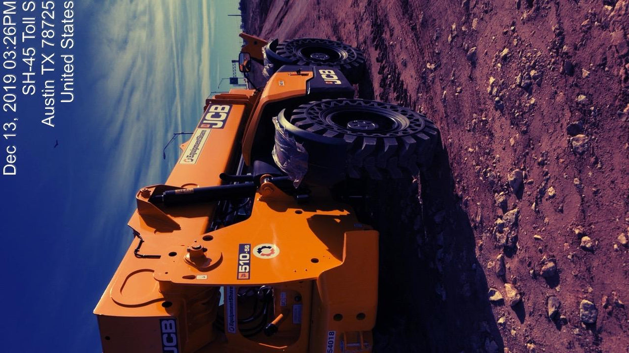 2019 JCB 510-56 Canopy, 74 HP, Solid Tires, STD Worklight, Beacon, Aux Hydraulics, Lifting Eye, Back up Alarm w/66" Carriage/60" Forks