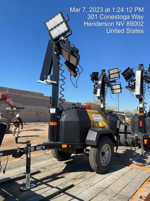 2022 Allmand NLV3GR (4) LED Light Fixture 350W, 23' Vertical Mast, 3kW Prime, Towable, ES Decals, T3