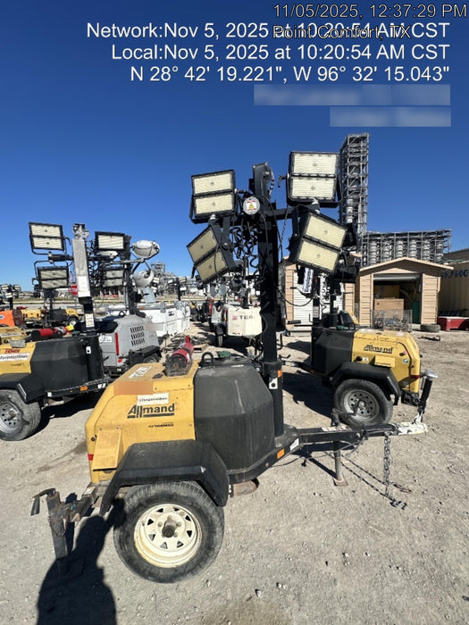 Allmand NLV3GR (4) LED Light Fixture 350W, 23' Vertical Mast, 3kW Prime, Towable, Deep Sea L401, Leveling Jacks, Yanmar T4F 5.8hp