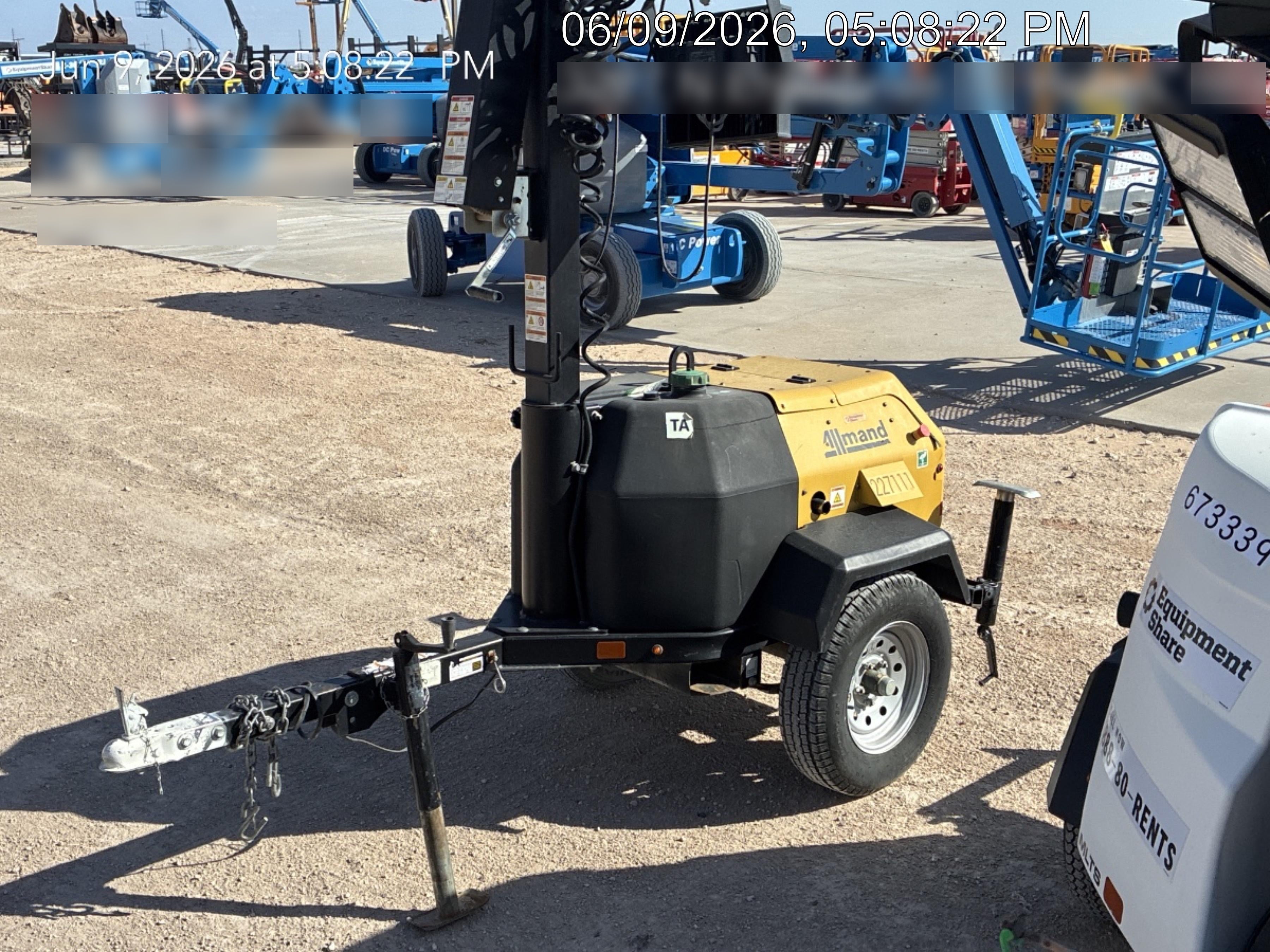 2022 Allmand NLV3GR (4) LED Light Fixture 350W, 23' Vertical Mast, 3kW Prime, Towable, Deep Sea L401, Leveling Jacks, Yanmar T4F 5.8hp