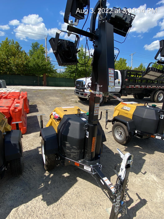 Allmand NLV3GR (4) LED Light Fixture 350W, 23' Vertical Mast, 3kW Prime, Towable, Deep Sea L401, Leveling Jacks, Yanmar T4F 5.8hp