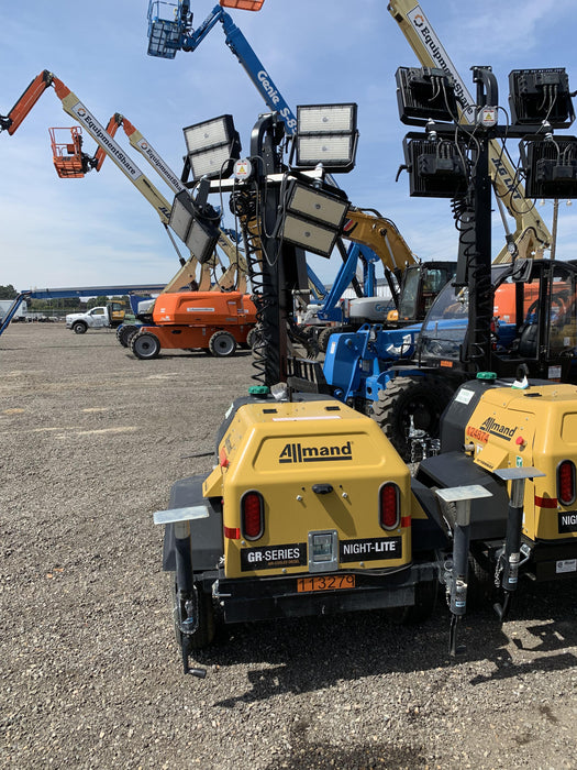 2020 Allmand NLV3GR (4) LED Light Fixture 350W, 23' Vertical Mast, 3kW Prime, Towable, Deep Sea L401, Leveling Jacks, Yanmar T4F 5.8hp