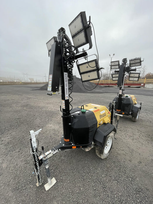 2021 Allmand NLV3GR (4) LED Light Fixture 350W, 23' Vertical Mast, 3kW Prime, Towable, Deep Sea L401, Leveling Jacks, Yanmar T4F 5.8hp