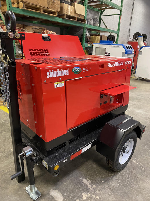 2022 Shindaiwa DGW400MDL Kubota D902 Engine, 23 HP, Dual Op Welder, Wire, Arc, Droop Stick, Tig, and CC Stick Functionality, Simulphase, 3 Phase and 1 Phase Gen Output, Single Axle NB Trlr, Slr Trckl Chrg 12V 12W, Fire Ext