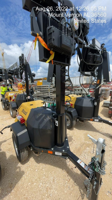 2022 Allmand NLV3GR (4) LED Light Fixture 350W, 23' Vertical Mast, 3kW Prime, Towable, Deep Sea L401, Leveling Jacks, Yanmar T4F 5.8hp