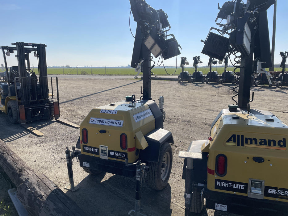 2022 Allmand NLV3GR (4) LED Light Fixture 350W, 23' Vertical Mast, 3kW Prime, Towable, Deep Sea L401, Leveling Jacks, Yanmar T4F 5.8hp