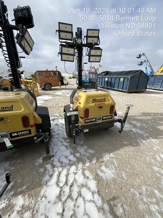 2022 Allmand NLV3GR (4) LED Light Fixture 350W, 23' Vertical Mast, 3kW Prime, Towable, Deep Sea L401, Leveling Jacks, Yanmar T4F 5.8hp