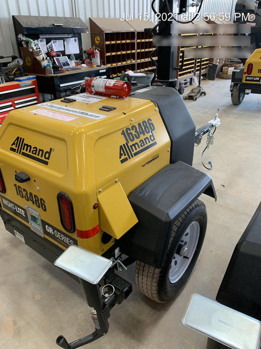 2021 Allmand NLV3GR (4) LED Light Fixture 350W, 23' Vertical Mast, 3kW Prime, Towable, Deep Sea L401, Leveling Jacks, Yanmar T4F 5.8hp