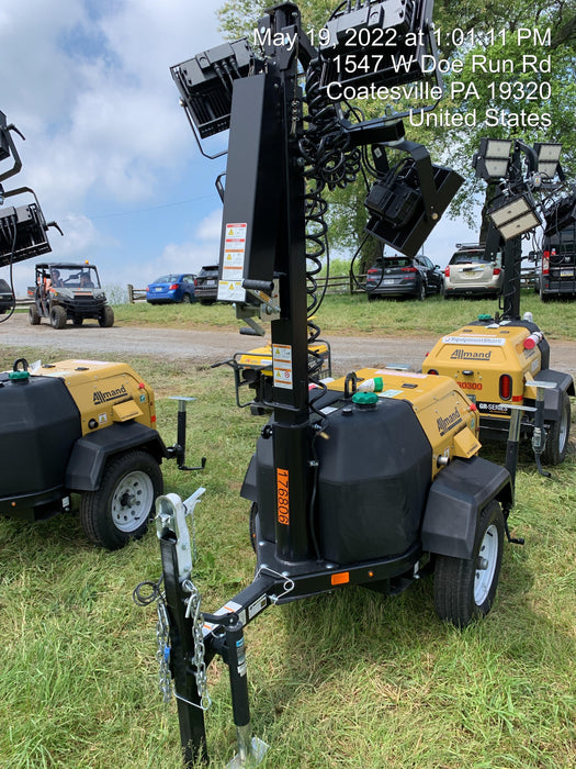 Allmand NLV3GR (4) LED Light Fixture 350W, 23' Vertical Mast, 3kW Prime, Towable, Deep Sea L401, Leveling Jacks, Yanmar T4F 5.8hp