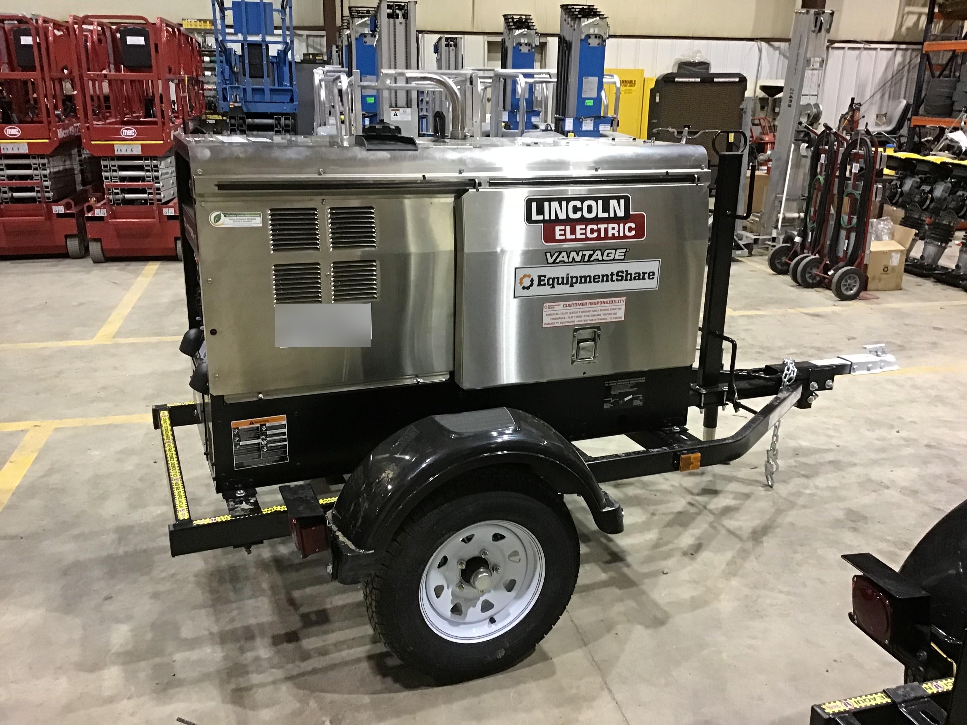 2019 Lincoln Electric Vantage 322 Ready-Pak 3, Two Wheel Trailer, Fender and Light Kit, Cable Rack