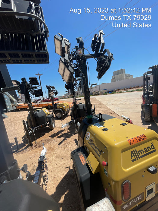 2022 Allmand NLV3GR (4) LED Light Fixture 350W, 23' Vertical Mast, 3kW Prime, Towable, ES Decals, T3