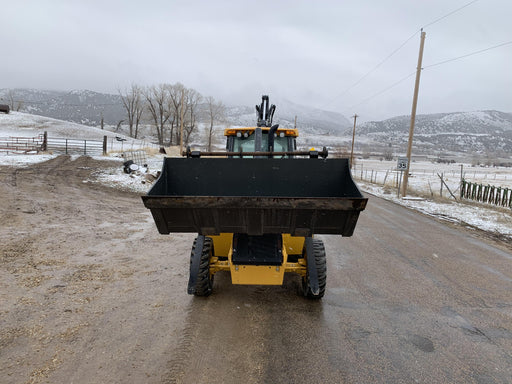 2019 John Deere 410L 4WD, CAB/HVAC, Standard Dipperstick, ISO Controls, Rear Aux Hydraulics, Manual QC w/1.5 Yd Bucket w/Forks, 24" Bucket