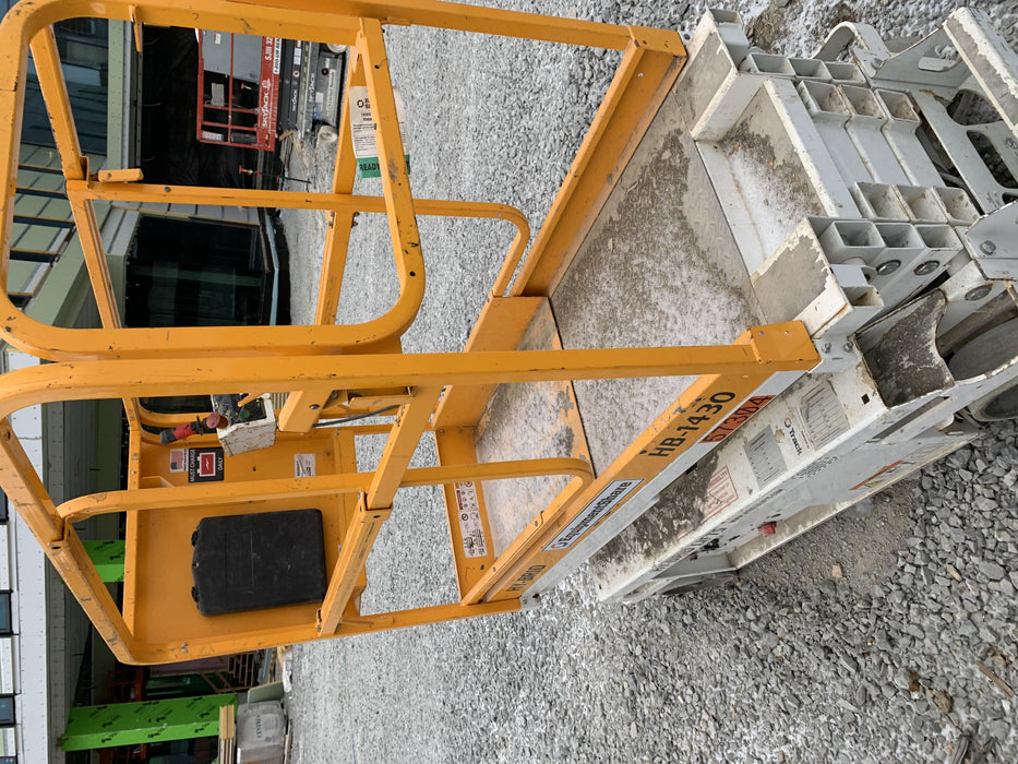 Custom Equipment HB-1430 <ul>
 <li>Hy-Brid Scissor Lift</li>
  <li>Platform capacity up to 670 lbs.</li>
  <li>Working height up to 20 ft</li>
  <li>Weighs under 1,700 lbs.</li>
  <li>Non-marking wheels </li>
</ul>