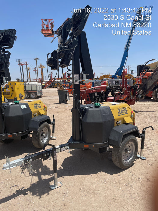 2022 Allmand NLV3GR (4) LED Light Fixture 350W, 23' Vertical Mast, 3kW Prime, Towable, Deep Sea L401, Leveling Jacks, Yanmar T4F 5.8hp