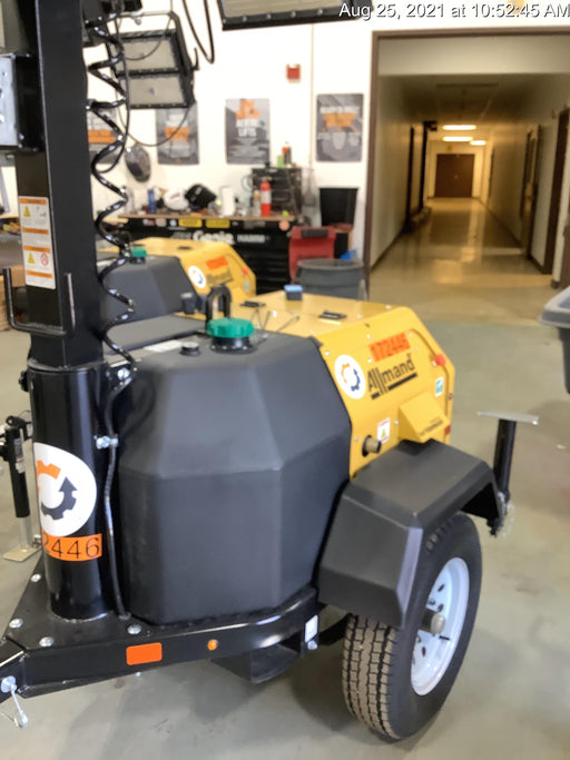 2021 Allmand NLV3GR (4) LED Light Fixture 350W, 23' Vertical Mast, 3kW Prime, Towable, Deep Sea L401, Leveling Jacks, Yanmar T4F 5.8hp