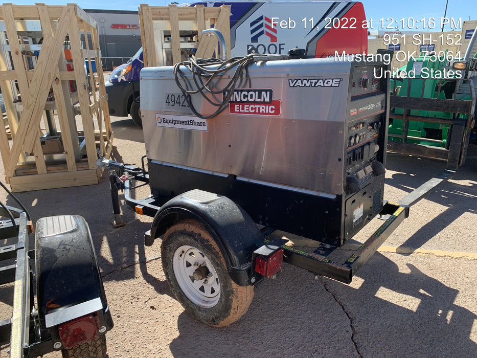 2019 Lincoln Electric Vantage 322 Ready-Pak 3, Two Wheel Trailer, Fender and Light Kit, Cable Rack