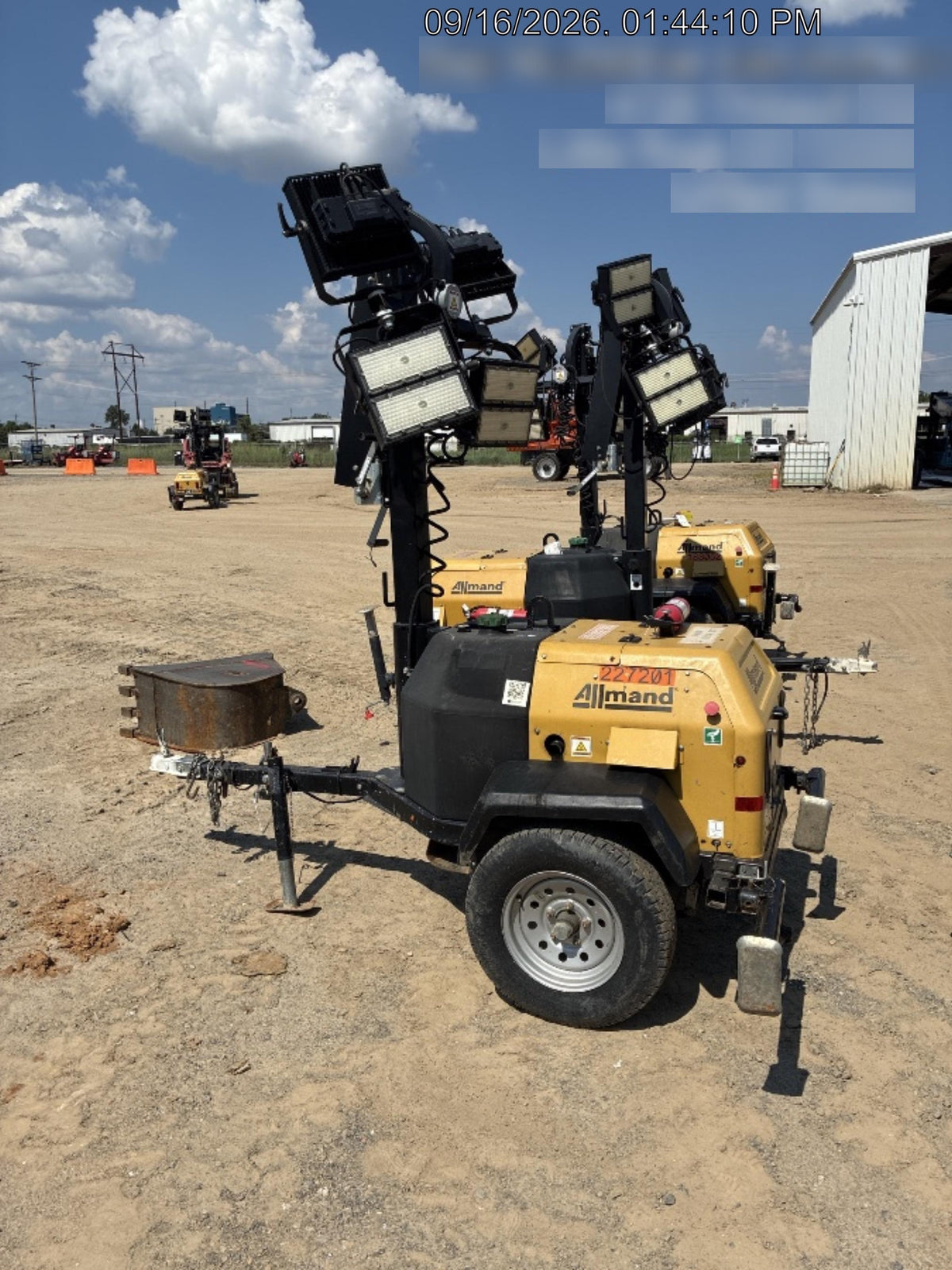 2022 Allmand NLV3GR (4) LED Light Fixture 350W, 23' Vertical Mast, 3kW Prime, Towable, Deep Sea L401, Leveling Jacks, Yanmar T4F 5.8hp