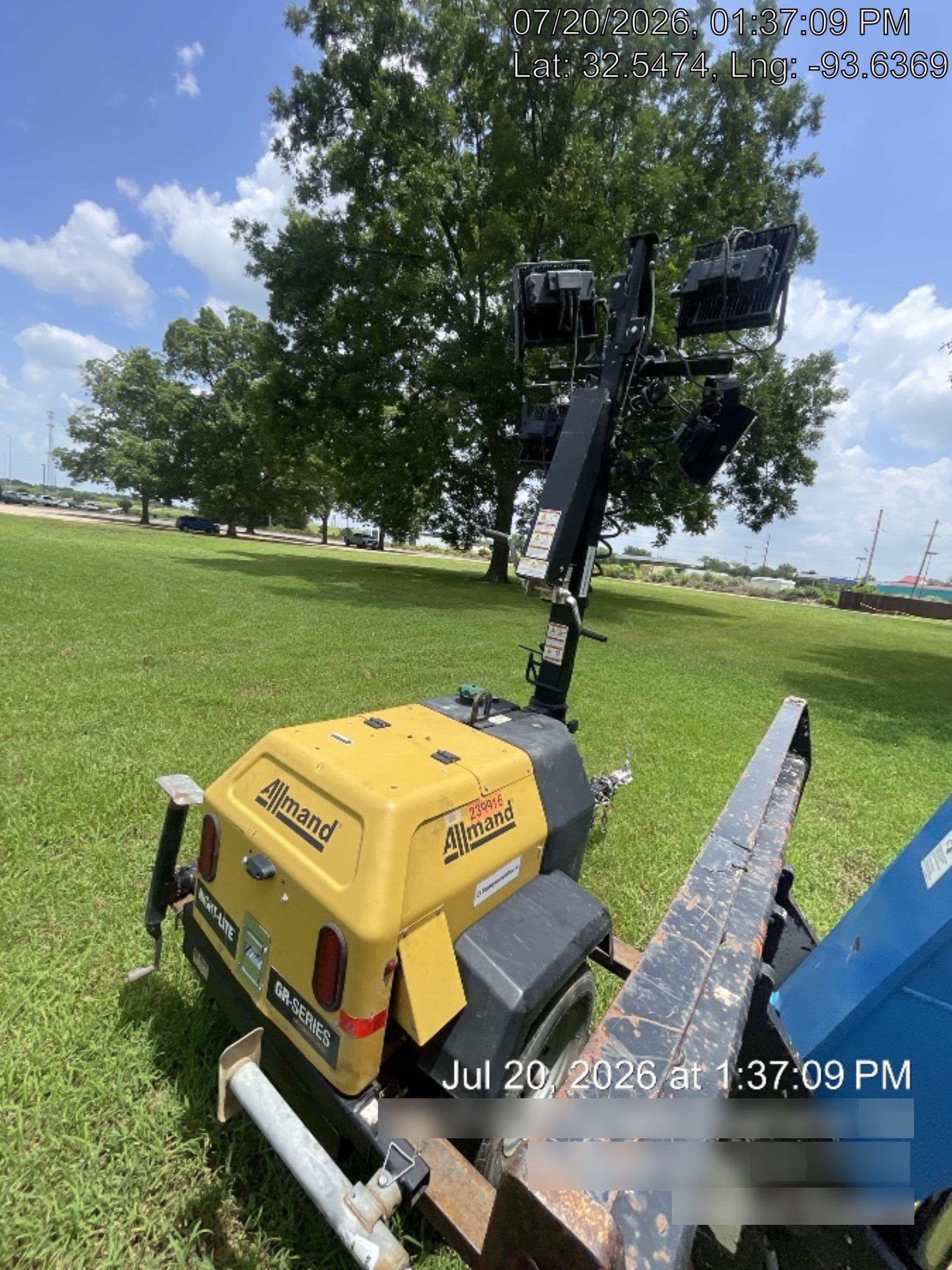 2022 Allmand NLV3GR (4) LED Light Fixture 350W, 23' Vertical Mast, 3kW Prime, Towable, Deep Sea L401, Leveling Jacks, Yanmar T4F 5.8hp