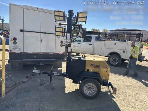 Allmand NLV3GR (4) LED Light Fixture 350W, 23' Vertical Mast, 3kW Prime, Towable, Deep Sea L401, Leveling Jacks, Yanmar T4F 5.8hp